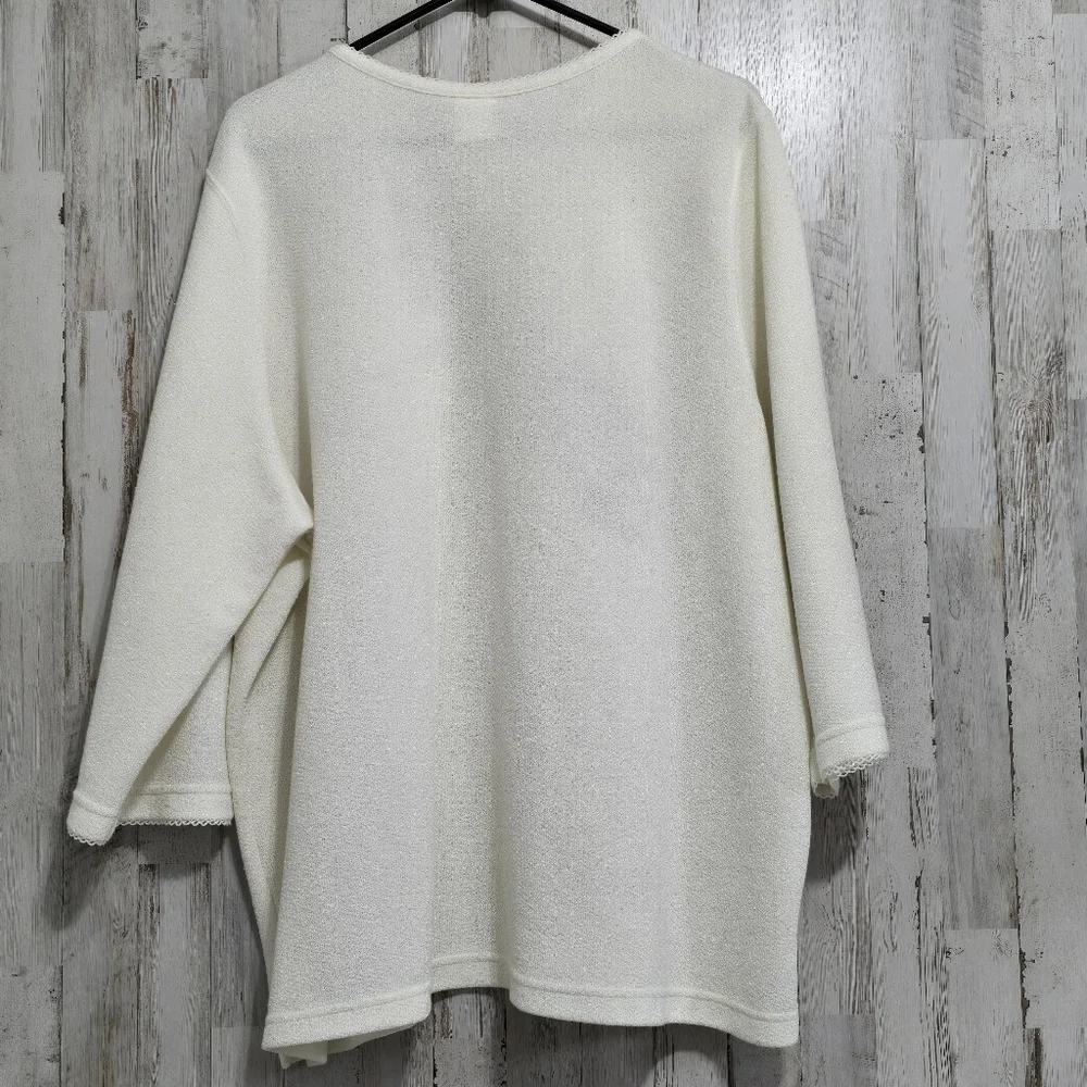 BonWorth Vintage Cream Floral Embroidered 3/4 Sleeve Sweater Plus Size 2X